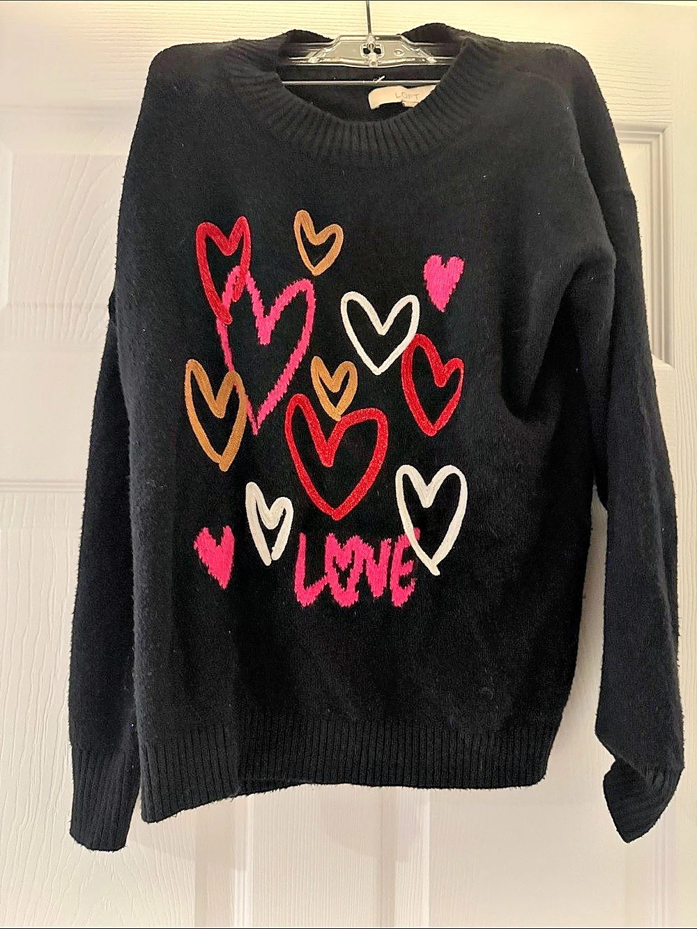 LOFT Multi Heart Love Graphic Sweater Black & Pink Size Small